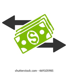 Dollar Banknotes Payments icon. Vector style is bicolor flat iconic symbol with rounded angles, eco green and gray colors, white background.