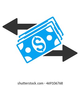 Dollar Banknotes Payments icon. Vector style is bicolor flat iconic symbol with rounded angles, blue and gray colors, white background.