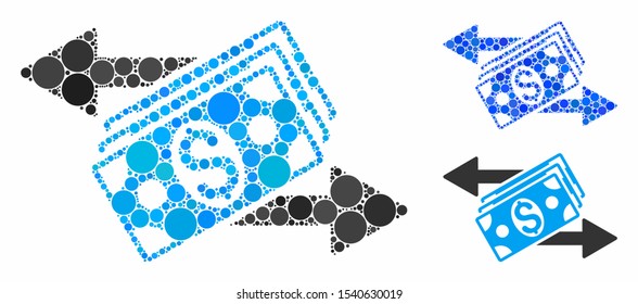 Dollar banknotes payments mosaic of circle elements in variable sizes and shades, based on dollar banknotes payments icon. Vector circle elements are grouped into blue mosaic.