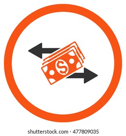 Dollar Banknotes Payments rounded icon. Vector illustration style is flat iconic bicolor symbol, orange and gray colors, white background.