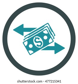 Dollar Banknotes Payments vector bicolor rounded icon. Image style is a flat icon symbol inside a circle, soft blue colors, white background.