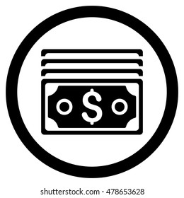 Dollar Banknotes rounded icon. Vector illustration style is flat iconic symbol, black color, white background.