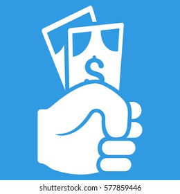 Dollar Banknotes Salary vector icon. Flat white symbol. Pictogram is isolated on a blue background. Designed for web and software interfaces.