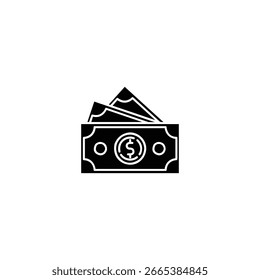 Icono de la silueta de los billetes de dólar aislado en el fondo blanco.