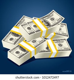 Dollar banknotes, us currency money bills vector 
