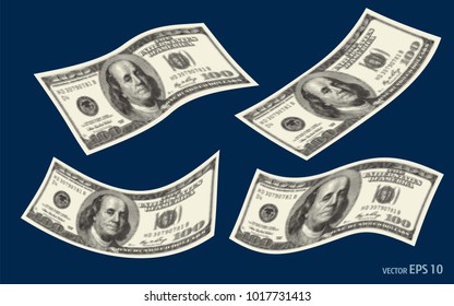 Dollar banknotes, us currency money bills vector