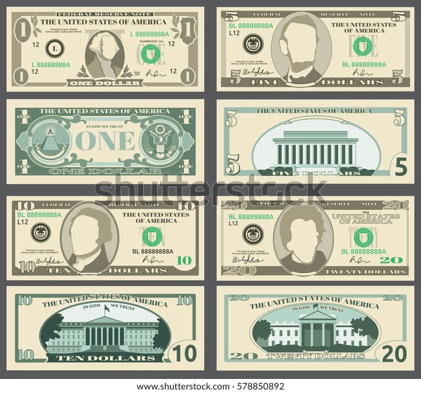 ドル紙幣 米国の通貨紙幣の紙幣ベクター画像セット のベクター画像素材 ロイヤリティフリー