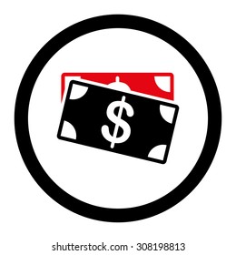 Dollar Banknotes vector icon. This flat rounded symbol uses intensive red and black colors and isolated on a white background.