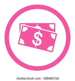 Dollar Banknotes vector icon. This flat rounded symbol uses pink color and isolated on a white background.