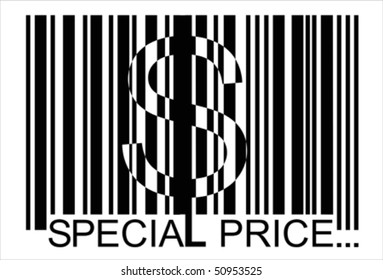 dollar  barcode,  special price, bar code,  Isolated over background and groups, vector ILLUSTRATION