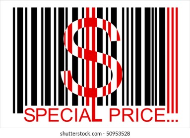 dollar  barcode,  special price, bar code,  Isolated over background and groups, vector ILLUSTRATION