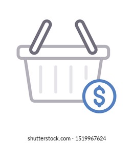 dollar basket colour line vector icon