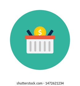 dollar basket glyph flat vector icon
