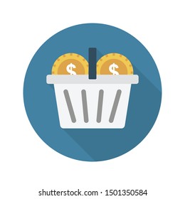 dollar basket glyph flat vector icon