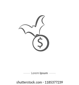 dollar and bat logos. silhouette. black and white. icon.