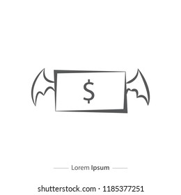 dollar and bat logos. silhouette. black and white. icon.