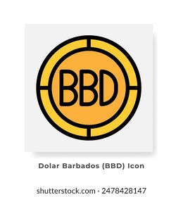 Dollar BBD Currency Icon. Barbados Financial Symbol Flat Icons, in golden color Graphic Design. Vector Illustrations.