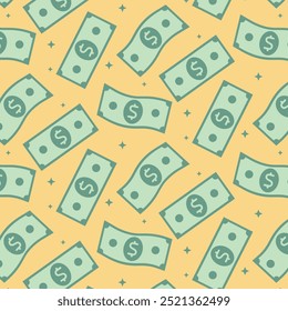 Fundo de nota de dólar, padrão perfeito com dinheiro, padrão de design financeiro. 