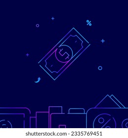 Icono de vector de línea de gradiente de billetes de banco en dólares, ilustración simple sobre un fondo azul oscuro, borde inferior bancario y monetario.