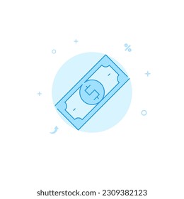Dollar bill banknote vector icon. Flat illustration. Filled line style. Blue monochrome design. Editable stroke. Adjust line weight.