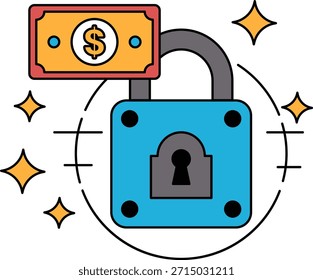 Un billete de un dólar está siendo retenido por una cerradura. El billete de un dólar está sujeto a una cerradura, que es un símbolo de seguridad y protección. La Imagen transmite la idea de que el dinero es valioso