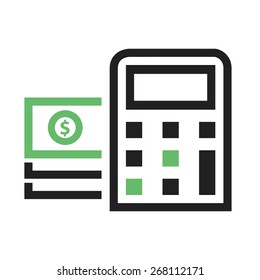 Dollar, bill, calculator, calculation icon vector image. Can also be used for eCommerce, shopping, business. Suitable for web apps, mobile apps and print media.