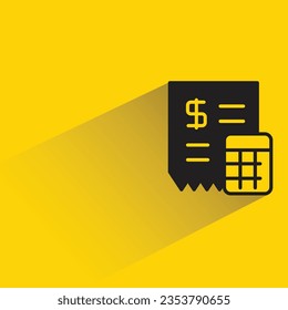 dollar bill and calculator with shadow on yellow background