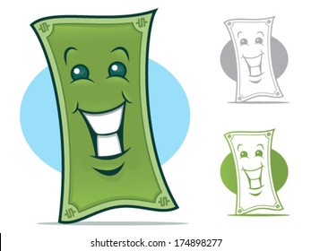 Dollar Bill Cartoon Character with a smiling Face/Dollar Bill Character Vector
