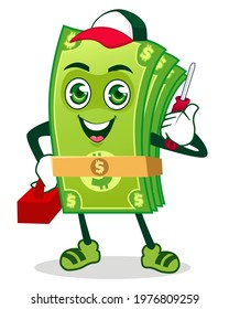 Dollar Bill Cartoon Mascot Character in Vector