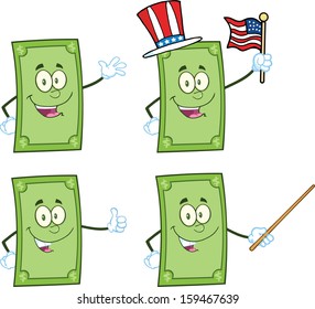 Dollar Bill Cartoon Mascot Characters 1. Vector Collection Set