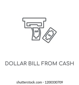 Dollar Bill From Cash Machine linear icon. Dollar Bill From Cash Machine concept stroke symbol design. Thin graphic elements vector illustration, outline pattern on a white background, eps 10.