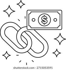 Un billete de un dólar está encadenado a una cadena. La cadena se compone de billetes de dólar