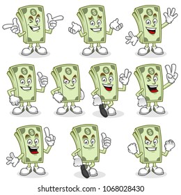 Dollar Bill Character Pack, Vector Set Of Dollar Bill Mascot