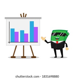 dollar bill character vector making a presentation