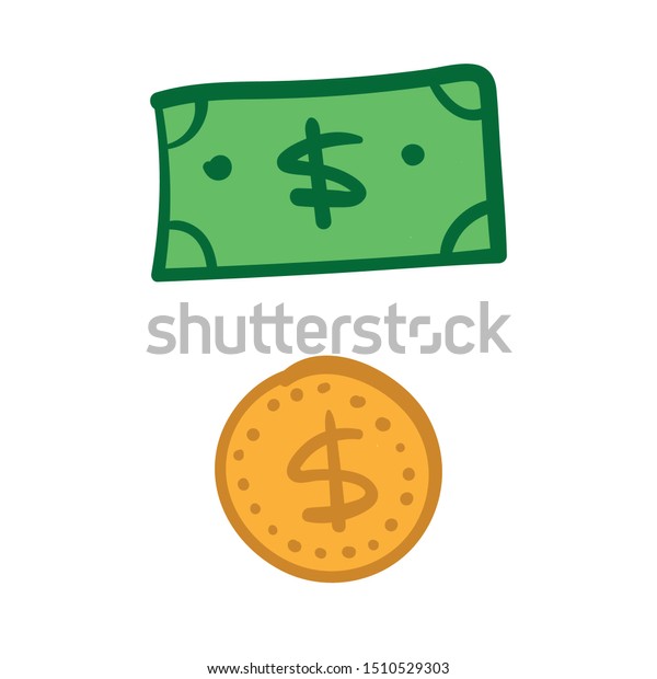 Dollar Bill Coin Doodles Hand Drawn Stock Vector (Royalty Free ...