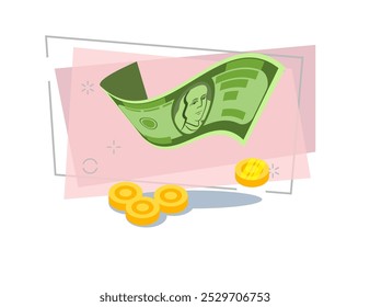 Dollar bill and coins vector. Payment, wages, income. Money concept. Vector illustration can be used for topics like finance, banking, economy