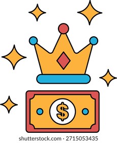 Un billete de un dólar con una corona encima. La corona está brillando y el billete de un dólar también está brillando