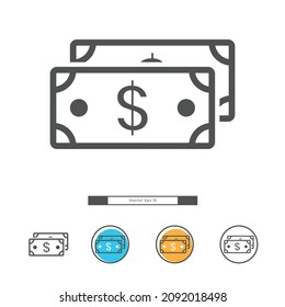 Dollar bill or currency line art vector icon