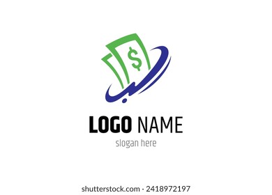 logotipo de diseño de billetes en dólares con efecto de salpicadura adecuado para diseños financieros, empresariales y bancarios