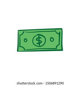 Dollar bill doodle, hand drawn money symbol. Hand drawn sketch illustration.