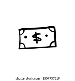 Dollar bill doodle, hand drawn money symbol. Hand drawn sketch illustration.