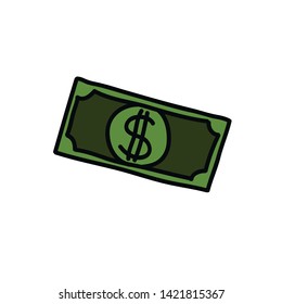 dollar bill doodle icon, vector illustration