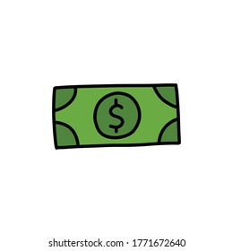 dollar bill doodle icon, vector illustration