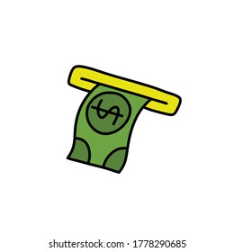 dollar bill doodle icon, vector illustration