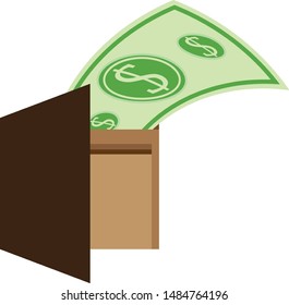 Dollar bill entering a wallet.