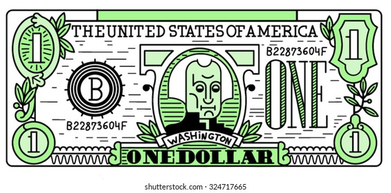 Dollar bill flat line vector illustration