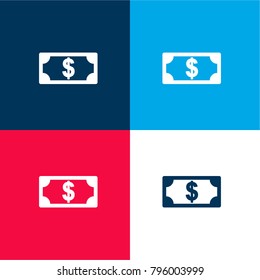 Dollar bill four color material and minimal icon logo set in red and blue