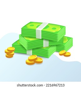 Dollar bill. Green 3d render american money. Dollar banknote in cartoon style. Vector illustration isolated on transparent