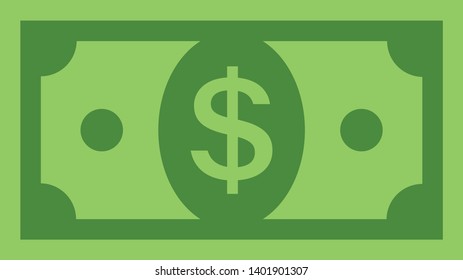 Dollar bill, green currency banknote, cash and money symbol. Flat vector illustration.