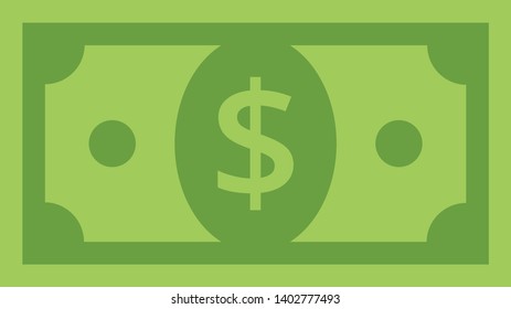 Dollar bill, green currency banknote, cash and money symbol. Flat vector illustration.